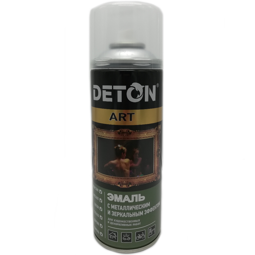 Аэрозольная краска с цинком "Deton ART", хром, алкидная, 520мл.